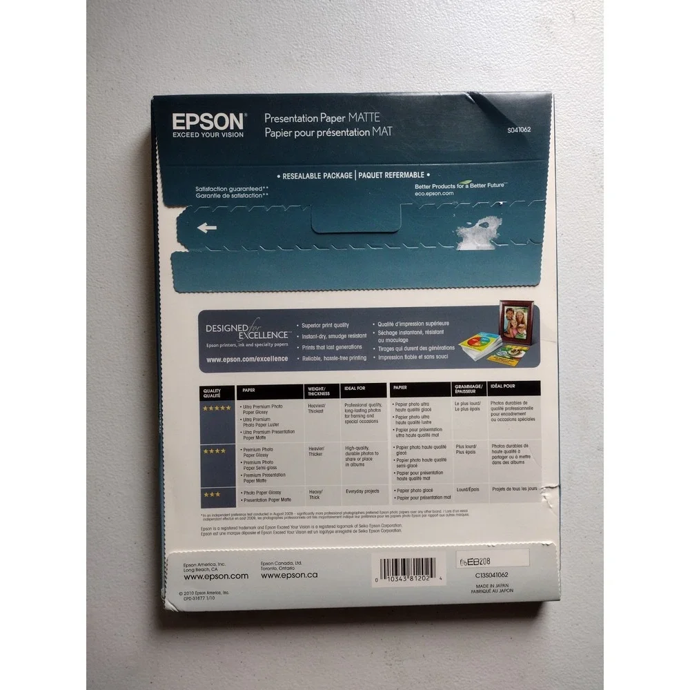 ✨‎ Epson S041062 Presentation Paper Matte 8.5x11 Letter Size 100 Sheets White